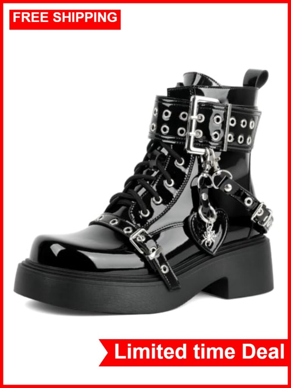 Women's Goth Platform Ankle Boots Chunky Heel Lace Up Booties